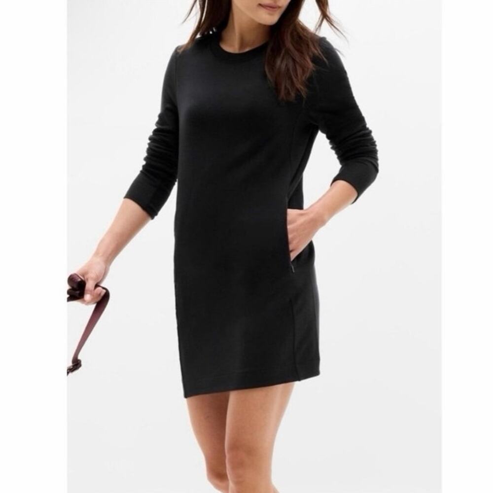 NWT Athleta Coastal Luxe Dress XL Black Sweatshirt Soft Casual Stretch Pockets